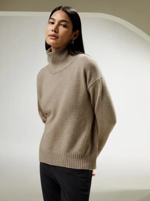 Lilysilk Turtleneck RelaxedFit Cashmere Sweater Women Knitwear