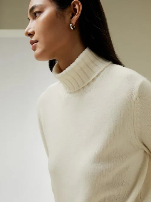 Lilysilk Turtleneck Sweater With Rib Hemline Women Knitwear