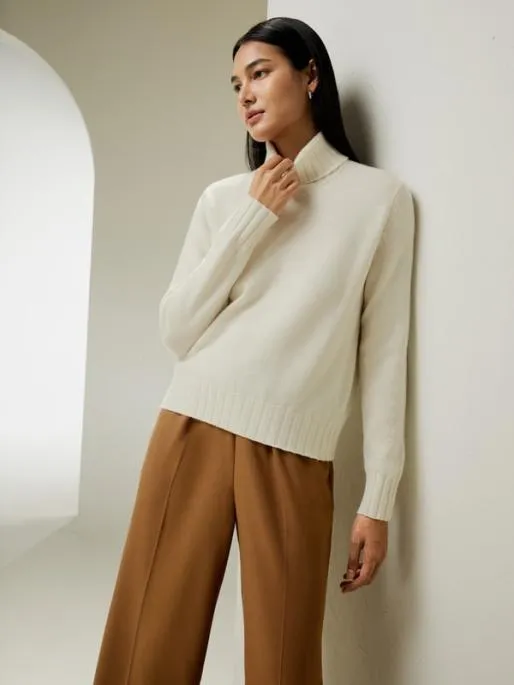 Lilysilk Turtleneck Sweater With Rib Hemline Women Knitwear