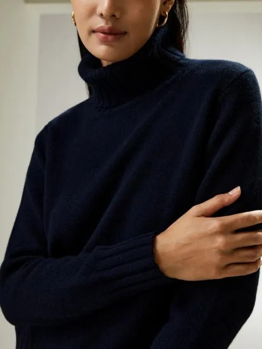 Lilysilk Turtleneck Sweater With Rib Hemline Women Knitwear