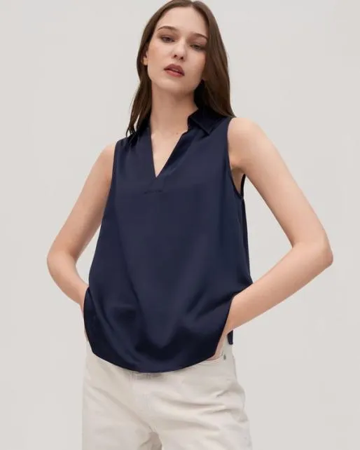 Lilysilk VNeck Sleeveless Silk Violet Shirt Women Blouses Shirts