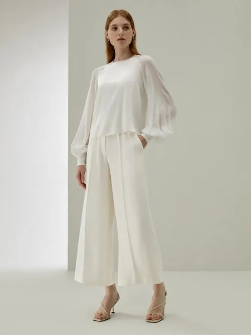 Lilysilk Wide Leg Heavy Crepe Silk Iris Pants For Women 8211 BlackWhite Women Bottoms