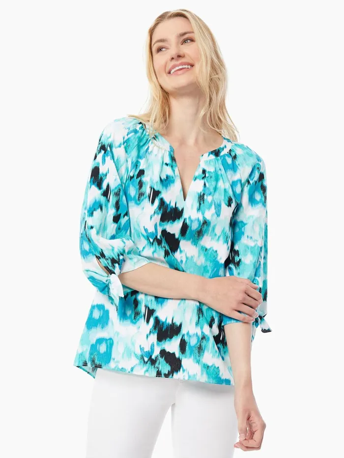 LinenBlend VNeck TieSleeve Blouse Women Jones New York Sale