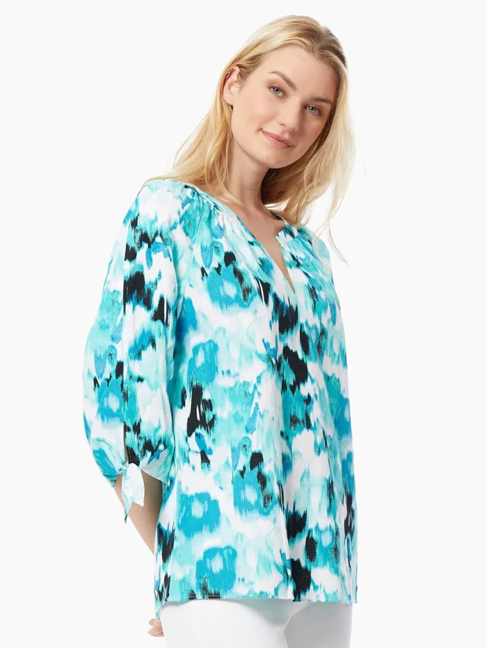 LinenBlend VNeck TieSleeve Blouse Women Jones New York Sale LinenBlend VNeck TieSleeve Blouse Women Jones New York Sale