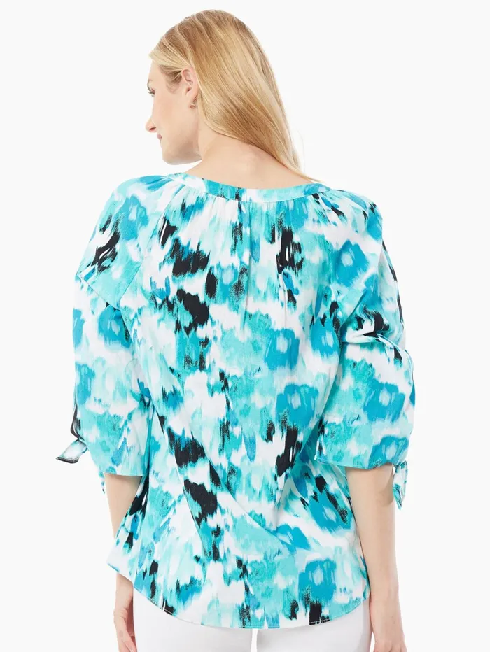 LinenBlend VNeck TieSleeve Blouse Women Jones New York Sale LinenBlend VNeck TieSleeve Blouse Women Jones New York Sale