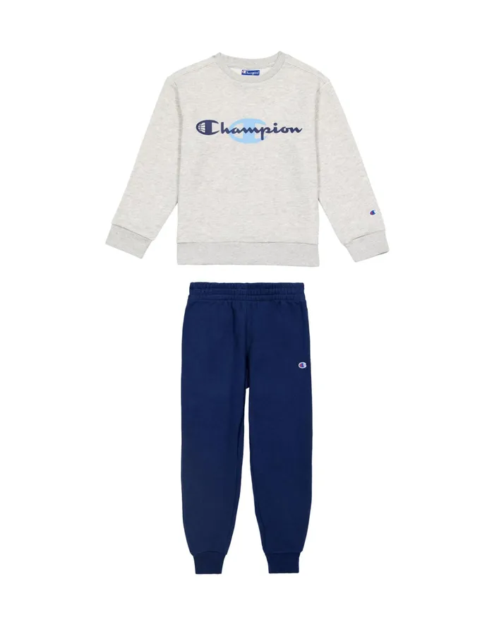 Little Kids Crew And Joggers Set Script With C Logo Oxford Grey Heatherathletic Navy Kids Champion Hoodies and Sweatshirts