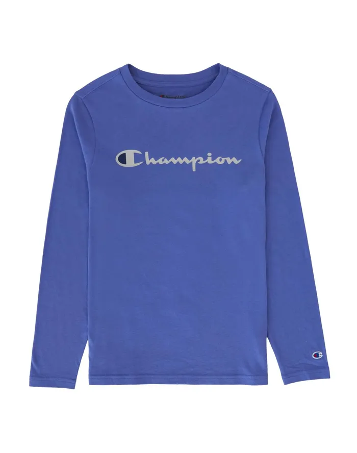 Little Kids LongSleeve TShirt Script Logo Stone Crush Blue Kids Champion TShirts