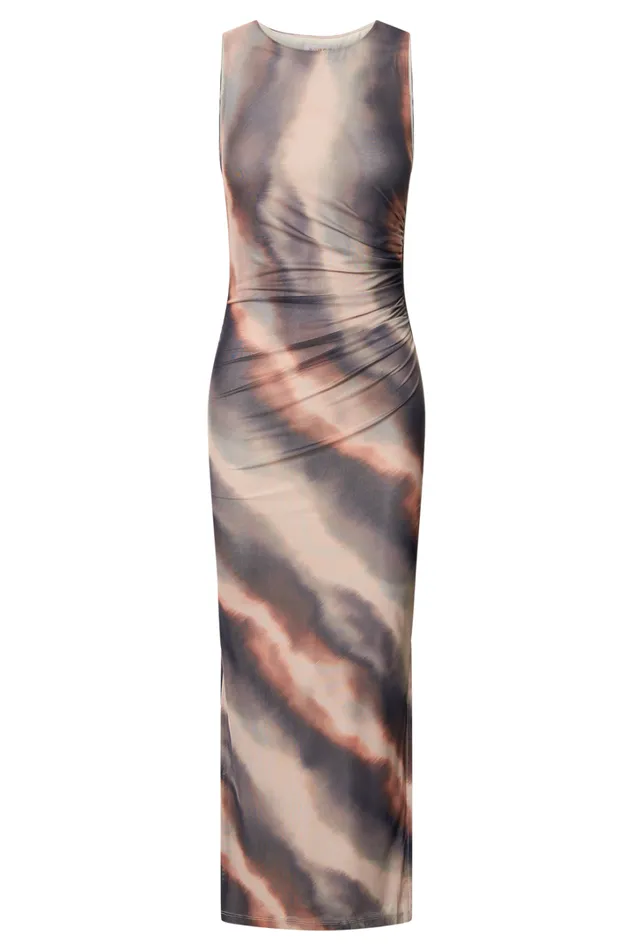 Loralie Midi Dress 8211 Mesh High Neck Bodycon Dress In Brown Tie Dye Women Showpo Curve Clothes
