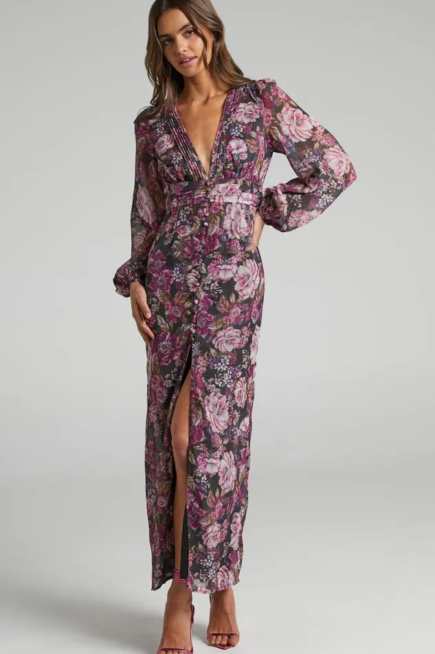 Lorelei Midi Dress 8211 V Neck Balloon Sleeve Dress In Harvest Floral Women Showpo Curve Clothes Lorelei Midi Dress 8211 V Neck Balloon Sleeve Dress In Harvest Floral Women Showpo Curve Clothes