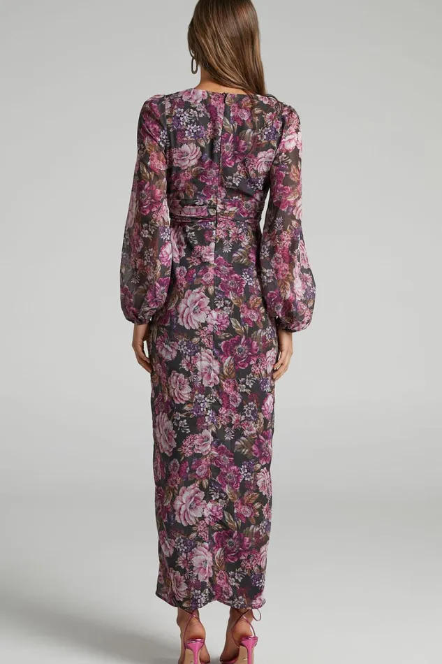 Lorelei Midi Dress 8211 V Neck Balloon Sleeve Dress In Harvest Floral Women Showpo Curve Clothes