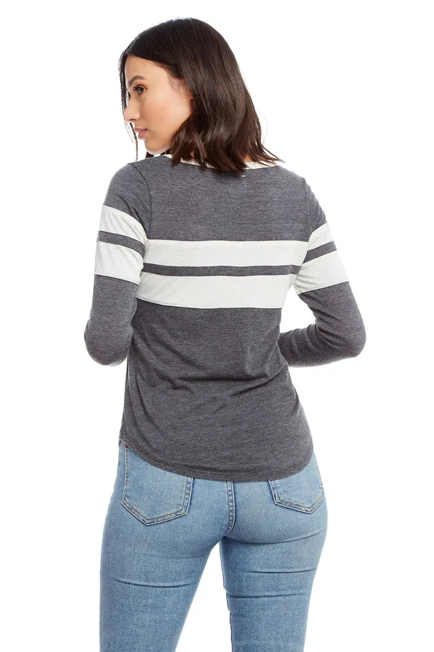 Loungewear Blocked Jersey Long Sleeve Shirttail Crew Neck Tee with Strappings 8211 Chaser Brand Womens