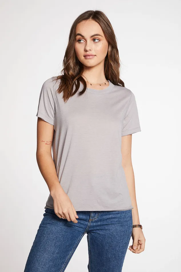 Loungewear Chaser Brand Womens Recycled Vintage Jersey Raw Edge Short Sleeve Crew Neck Tee