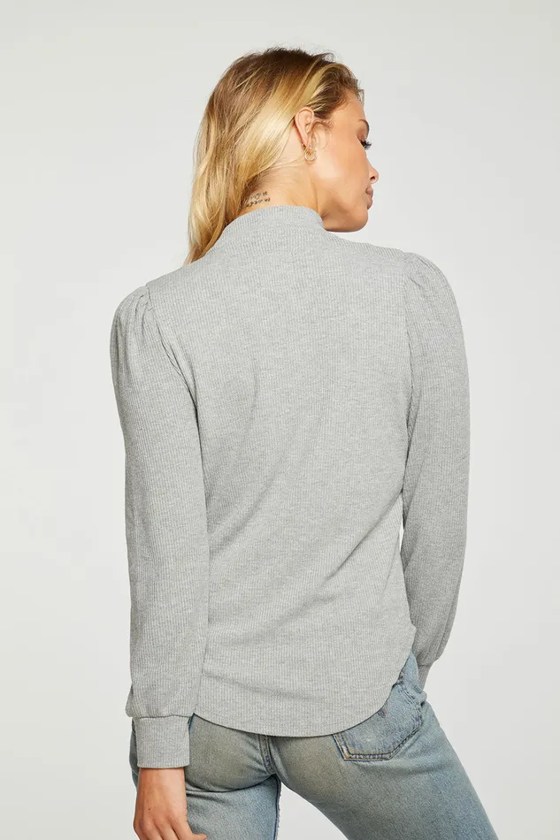 Loungewear Chaser Brand Womens RPET Cozy Rib Puff Sleeve Mock Neck Track Jacket