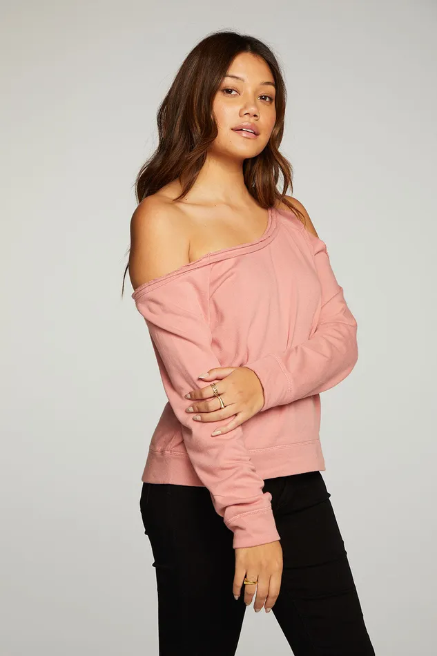 Loungewear Cotton Fleece Vented Off Shoulder Long Sleeve Raglan Pullover 8211 Chaser Brand Womens