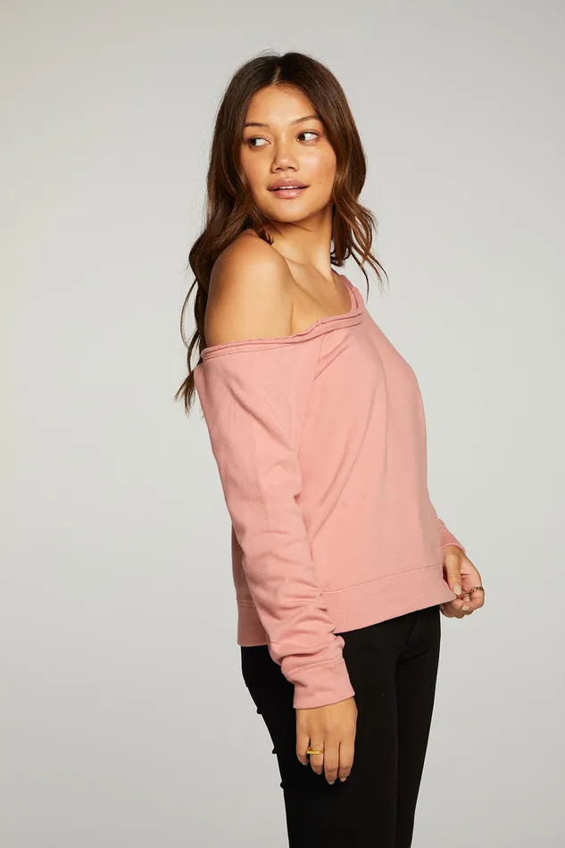 Loungewear Cotton Fleece Vented Off Shoulder Long Sleeve Raglan Pullover 8211 Chaser Brand Womens