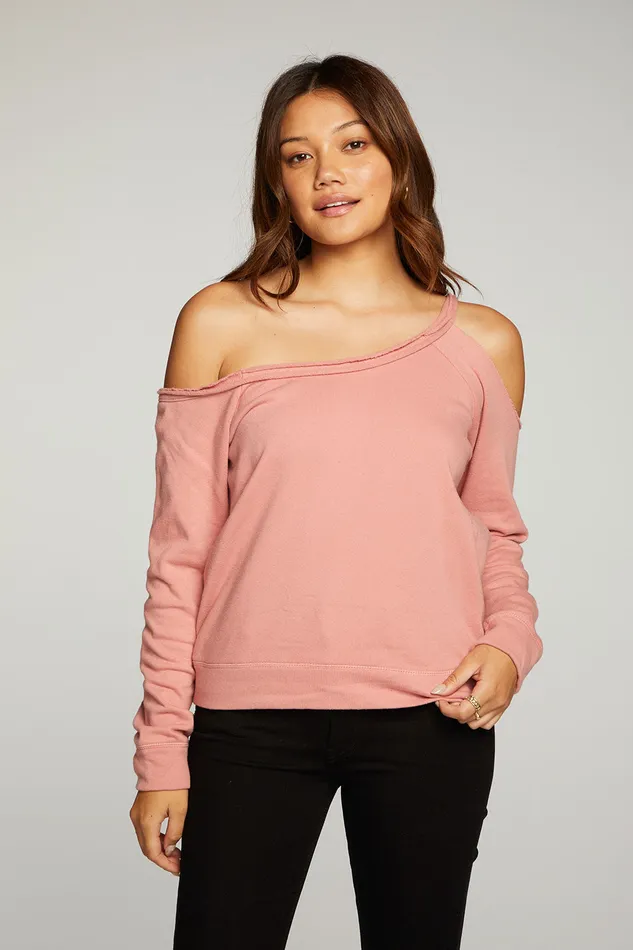 Loungewear Cotton Fleece Vented Off Shoulder Long Sleeve Raglan Pullover 8211 Chaser Brand Womens