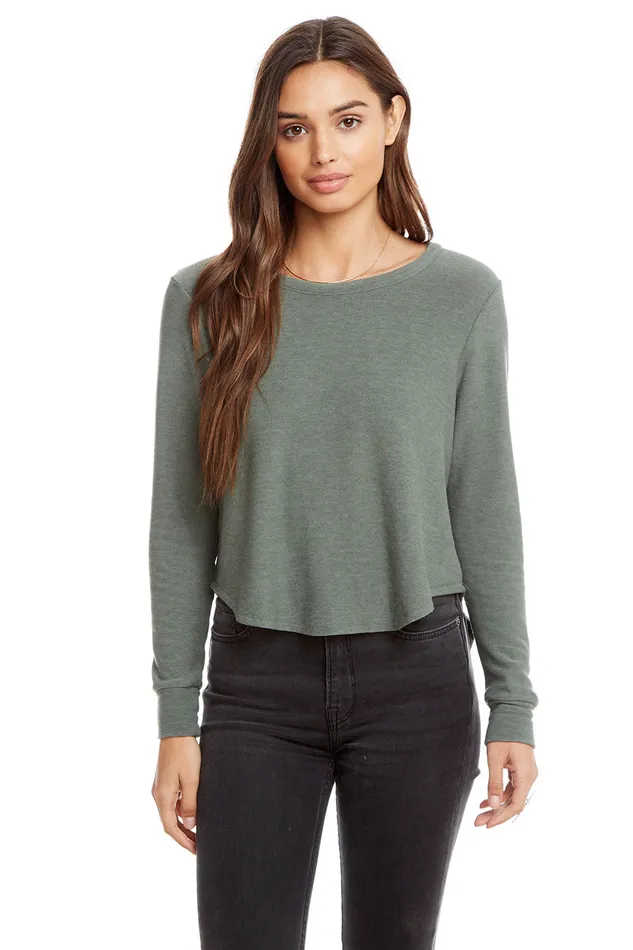 Loungewear Cozy Knit Long Sleeve Hi Lo Shirttail Semi Cropped Pullover 8211 Chaser Brand Womens