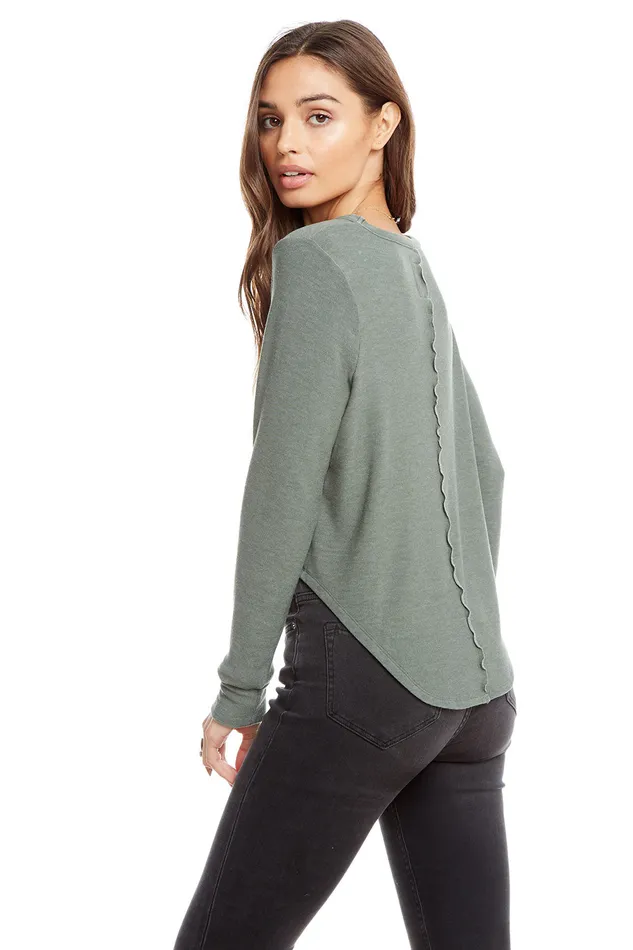 Loungewear Cozy Knit Long Sleeve Hi Lo Shirttail Semi Cropped Pullover 8211 Chaser Brand Womens