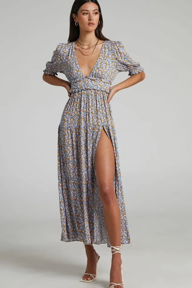 Luisella Midi Dress 8211 Puff Sleeve Tiered Dress In Blue Ditsy Floral Women Showpo Dresses Luisella Midi Dress 8211 Puff Sleeve Tiered Dress In Blue Ditsy Floral Women Showpo Dresses