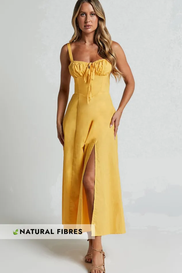 Maiya Midi Dress 8211 Tie Front Fitted Bodice Dress In Pineapple Women Showpo Curve Clothes Maiya Midi Dress 8211 Tie Front Fitted Bodice Dress In Pineapple Women Showpo Curve Clothes