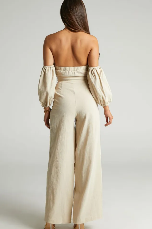 Maja Jumpsuit 8211 Front Tie Off Shoulder Jumpsuit In Sand Women Showpo Jumpsuits