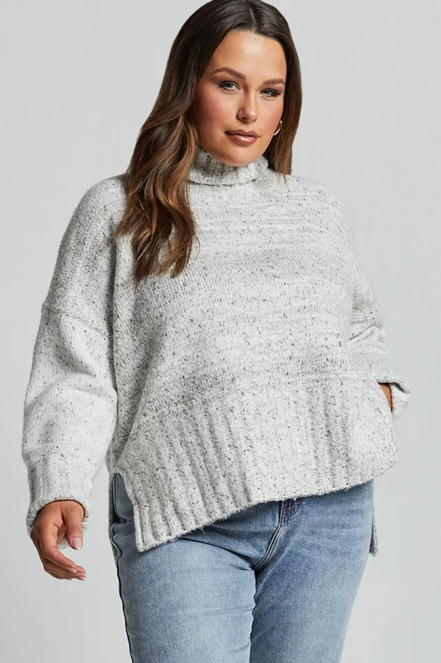 Maleesha Jumper 8211 Oversized Turtle Neck Knit Jumper In Grey Marle Women Showpo Sweaters and Cardigans