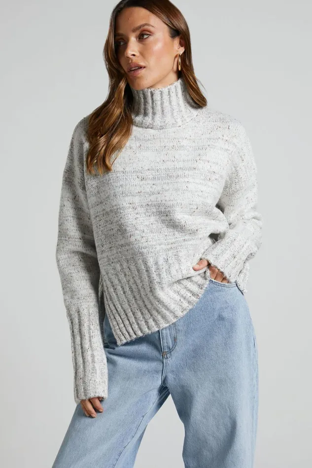 Maleesha Jumper 8211 Oversized Turtle Neck Knit Jumper In Grey Marle Women Showpo Sweaters and Cardigans