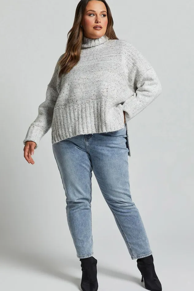 Maleesha Jumper 8211 Oversized Turtle Neck Knit Jumper In Grey Marle Women Showpo Sweaters and Cardigans