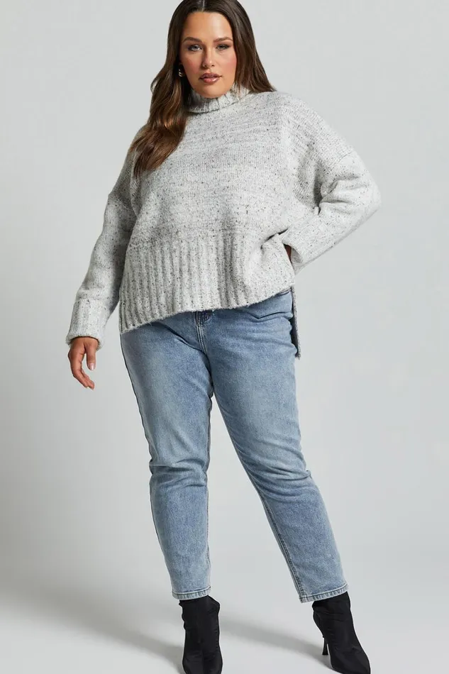 Maleesha Jumper 8211 Oversized Turtle Neck Knit Jumper In Grey Marle Women Showpo Sweaters and Cardigans
