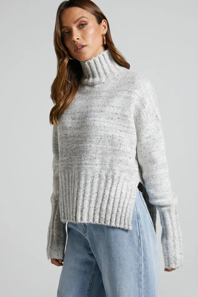 Maleesha Jumper 8211 Oversized Turtle Neck Knit Jumper In Grey Marle Women Showpo Sweaters and Cardigans