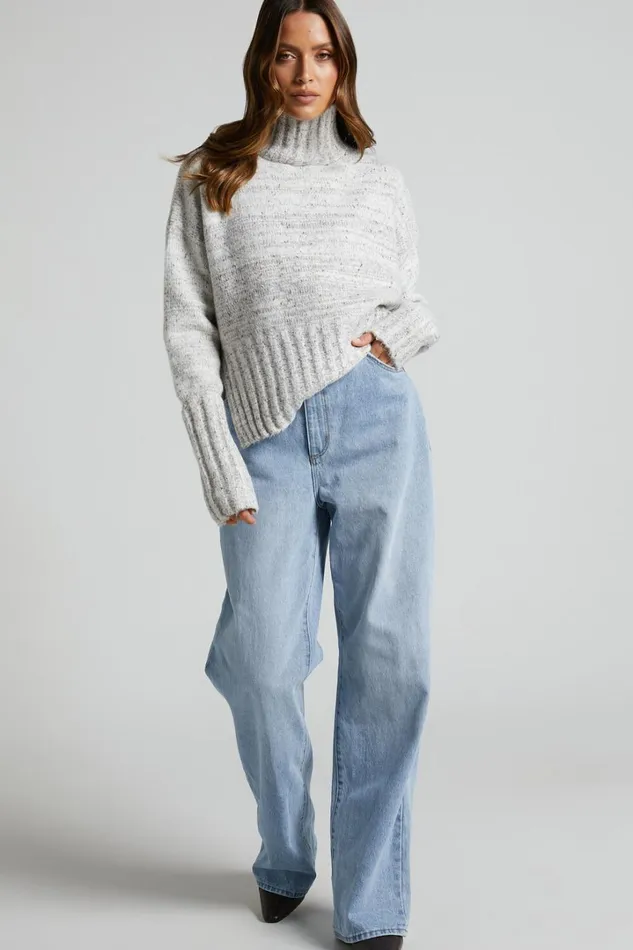 Maleesha Jumper 8211 Oversized Turtle Neck Knit Jumper In Grey Marle Women Showpo Sweaters and Cardigans