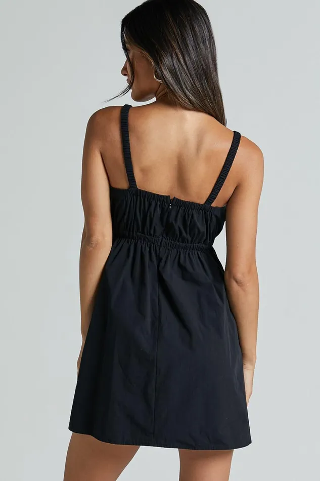 Marie Mini Dress 8211 Strappy V Neck Front Cut Out A Line In Black Women Showpo Dresses