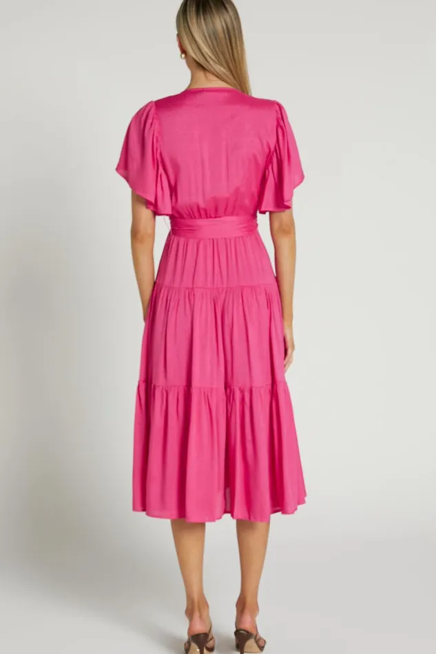 Marielle Midi Dress 8211 Wrap Bodice Tiered Belted Dress In Pink Women Showpo Curve Clothes