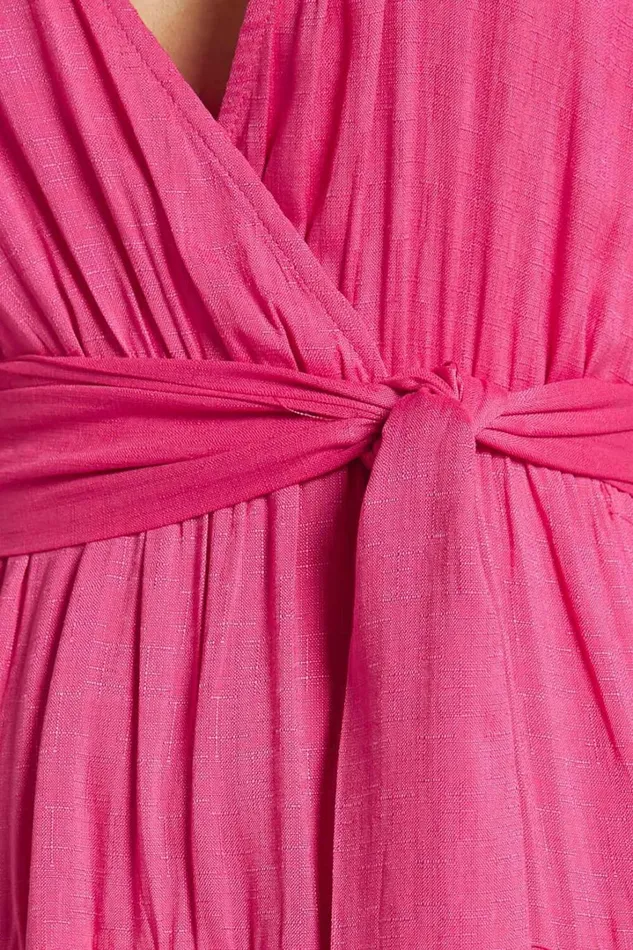 Marielle Midi Dress 8211 Wrap Bodice Tiered Belted Dress In Pink Women Showpo Curve Clothes