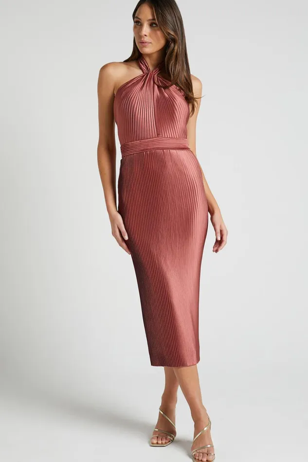 Marlette Midi Dress 8211 Pleated Open Back Halter Dress In Rust Women Showpo Curve Clothes Marlette Midi Dress 8211 Pleated Open Back Halter Dress In Rust Women Showpo Curve Clothes
