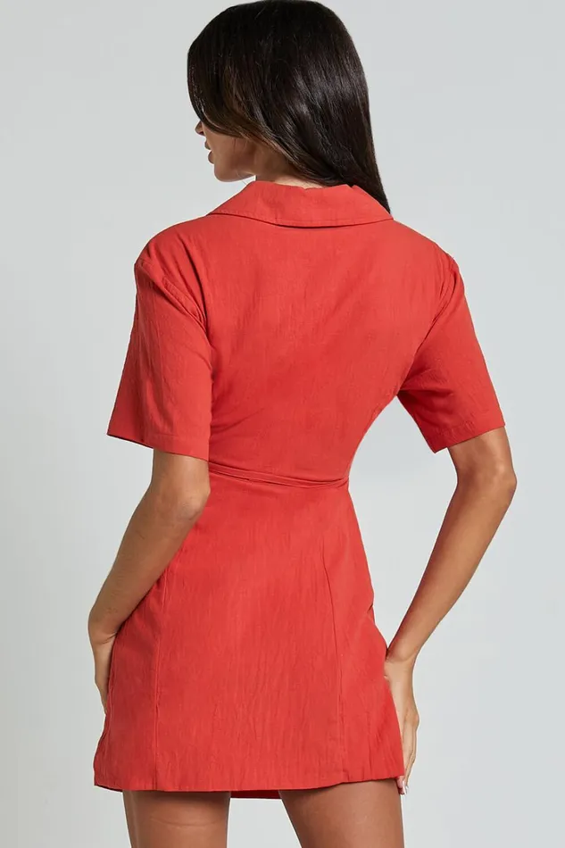 Marsha Mini Dress 8211 Cut Out Short Sleeve Dress In Burnt Orange Women Showpo Conscious