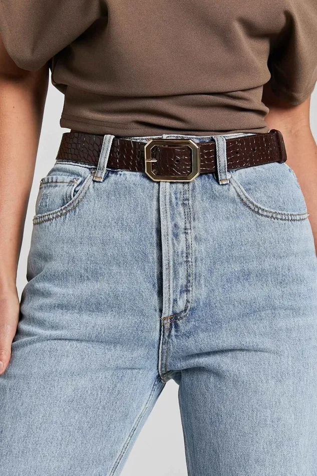 Mason Croc Square Buckle Belt In Chocolate Women Showpo Belts