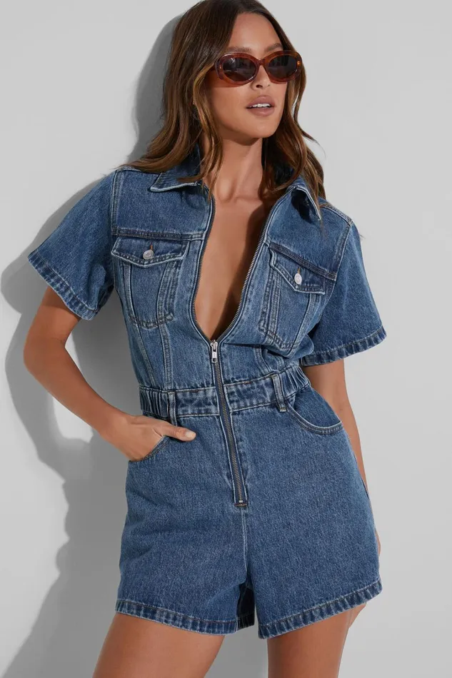 Mauriel Playsuit 8211 Recycled Cotton Utility Playsuit In Dark Blue Women Showpo Rompers Mauriel Playsuit 8211 Recycled Cotton Utility Playsuit In Dark Blue Women Showpo Rompers