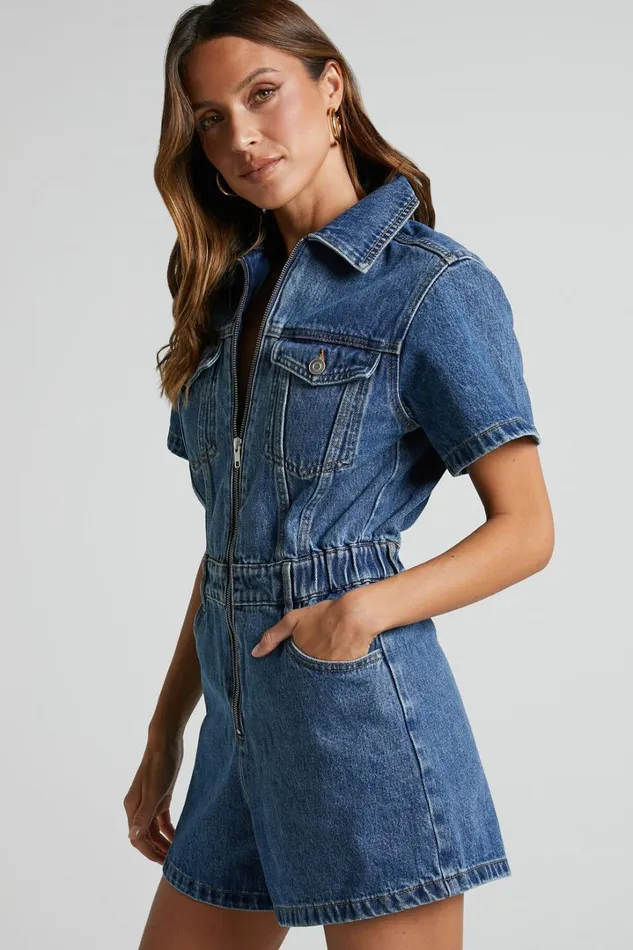 Mauriel Playsuit 8211 Recycled Cotton Utility Playsuit In Dark Blue Women Showpo Rompers Mauriel Playsuit 8211 Recycled Cotton Utility Playsuit In Dark Blue Women Showpo Rompers