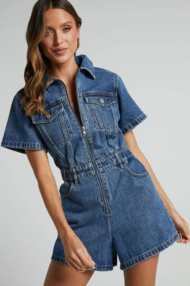 Mauriel Playsuit 8211 Recycled Cotton Utility Playsuit In Dark Blue Women Showpo Rompers Mauriel Playsuit 8211 Recycled Cotton Utility Playsuit In Dark Blue Women Showpo Rompers