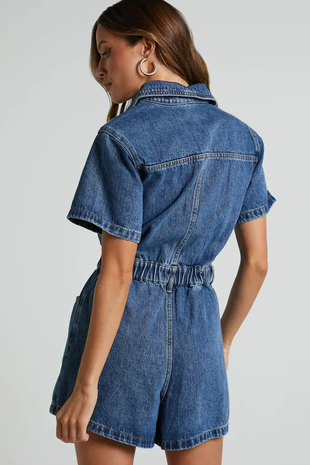 Mauriel Playsuit 8211 Recycled Cotton Utility Playsuit In Dark Blue Women Showpo Rompers Mauriel Playsuit 8211 Recycled Cotton Utility Playsuit In Dark Blue Women Showpo Rompers