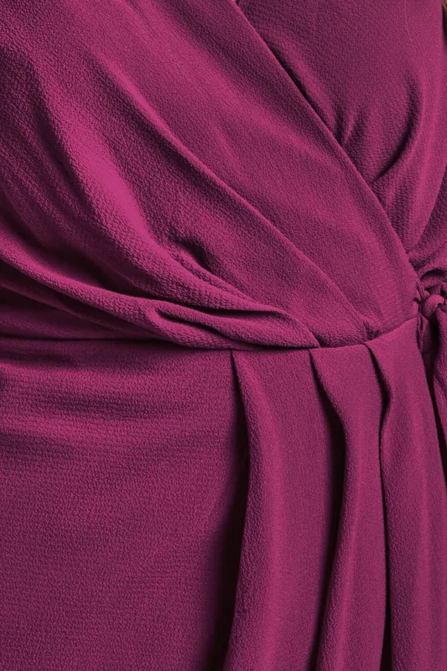 Meagan Midi Dress 8211 V Neck Flutter Sleeve Pleated Detail Wrap In Aubergine Women Showpo Dresses