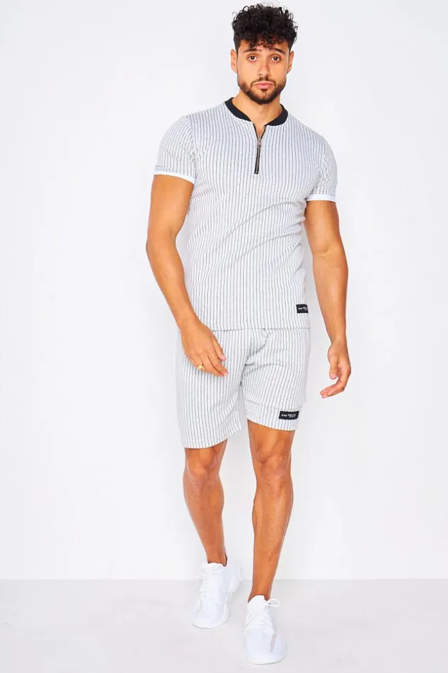 Men 2 Piece CoOrd Set TShirt Shorts With Vertical Stripe In White White Brentiny Paris Top Bottom Sets