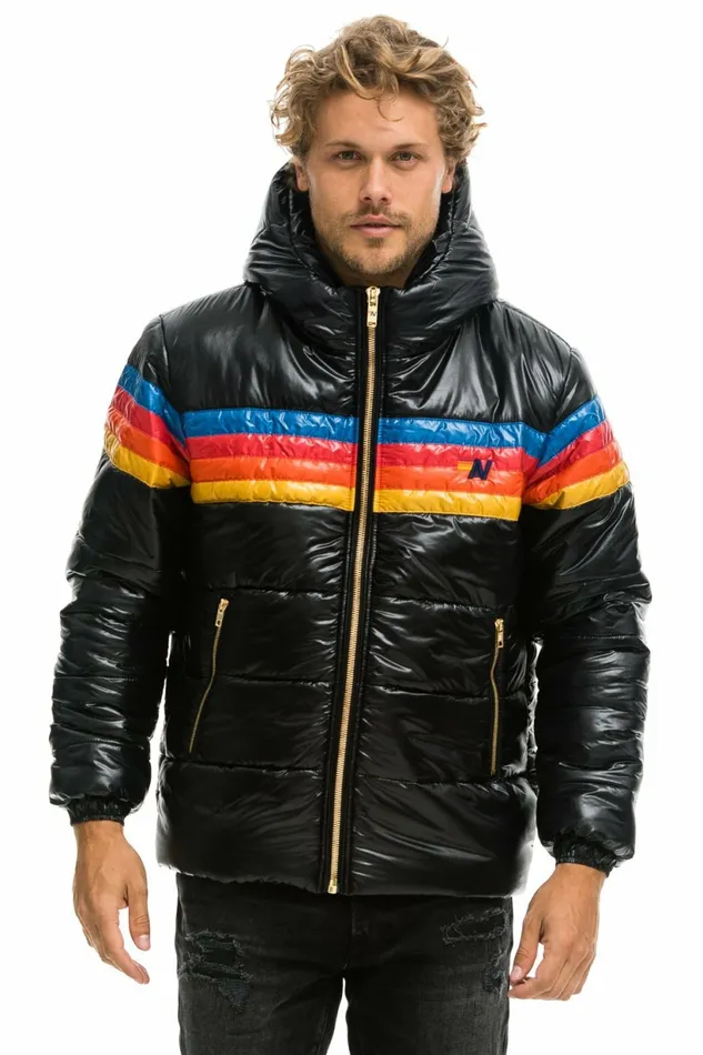 Men 4 STRIPE LUXE TREKKER JACKET 8211 GLOSSY BLACK Aviator Nation Outerwear