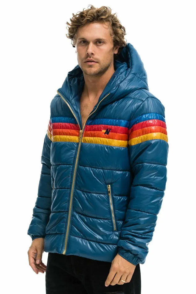 Men 4 STRIPE LUXE TREKKER JACKET 8211 GLOSSY DEEP BLUE Aviator Nation Outerwear Men 4 STRIPE LUXE TREKKER JACKET 8211 GLOSSY DEEP BLUE Aviator Nation Outerwear