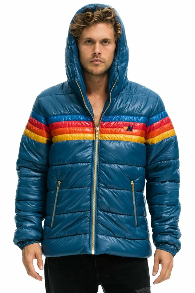Men 4 STRIPE LUXE TREKKER JACKET 8211 GLOSSY DEEP BLUE Aviator Nation Outerwear Men 4 STRIPE LUXE TREKKER JACKET 8211 GLOSSY DEEP BLUE Aviator Nation Outerwear
