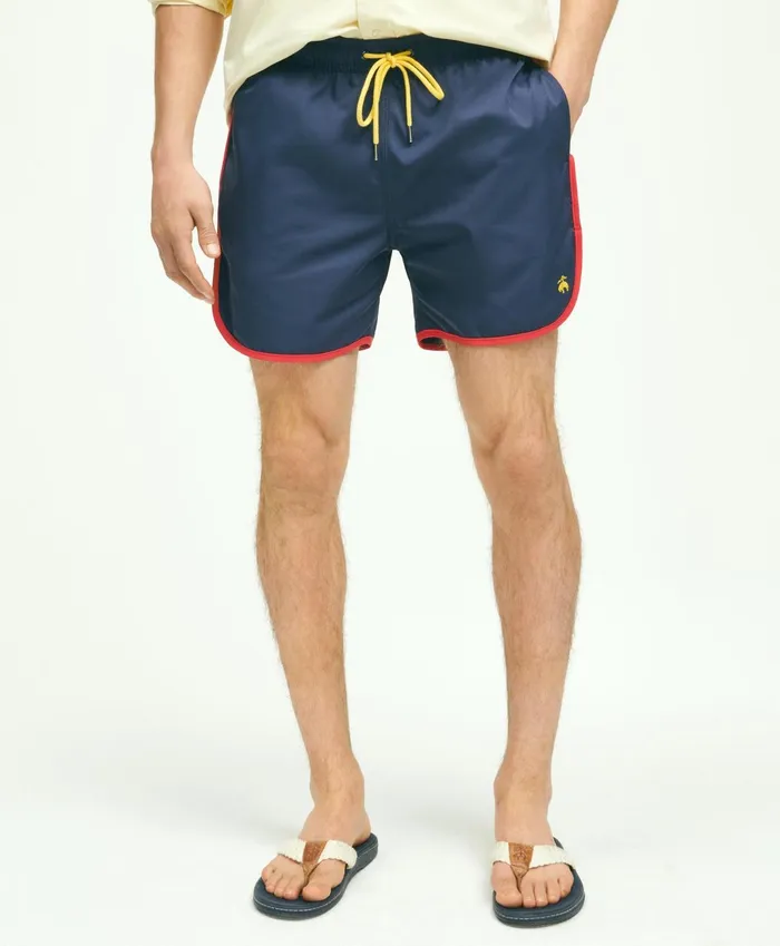 Men 5034 Stretch Montauk Solid Swim Trunks Navy Brooks Brothers Shorts and Swimwear