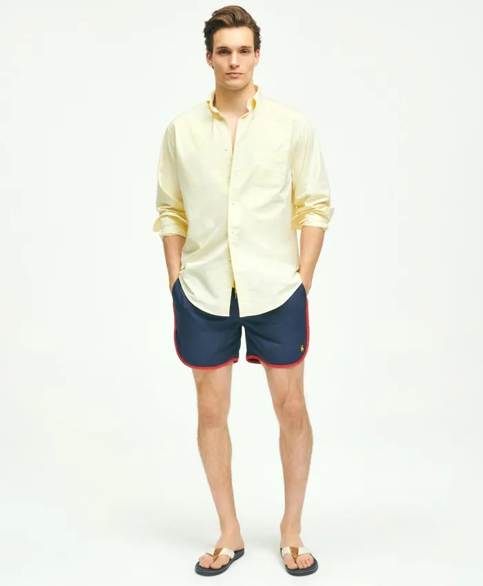 Men 5034 Stretch Montauk Solid Swim Trunks Navy Brooks Brothers Shorts and Swimwear