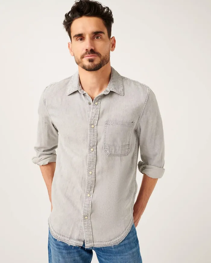 Men 7 For All Mankind Shirts Long Sleeve Denim Shirt In Washed Grey