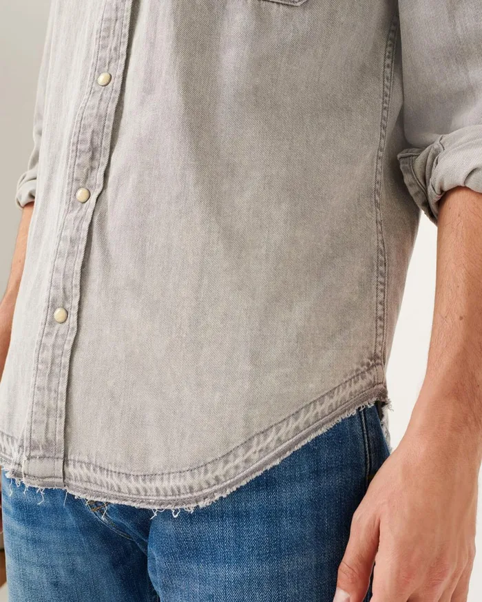 Men 7 For All Mankind Shirts Long Sleeve Denim Shirt In Washed Grey